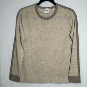 Madeleine Thompson Wool Cashmere Raglan Stripe Crewneck Sweater Beige Small
